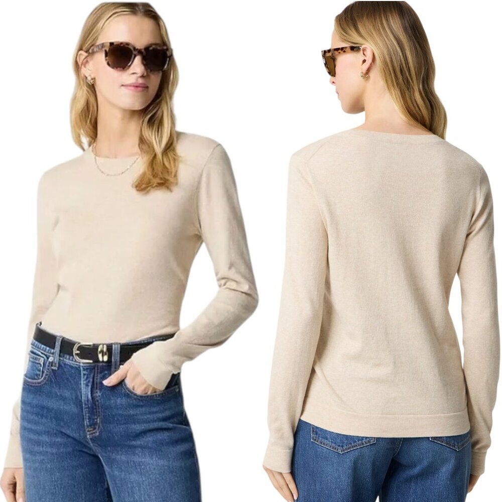 J. Crew Factory 100% Cotton Long Sleeved Teddie Sweater - Light Hthrd Khaki - M